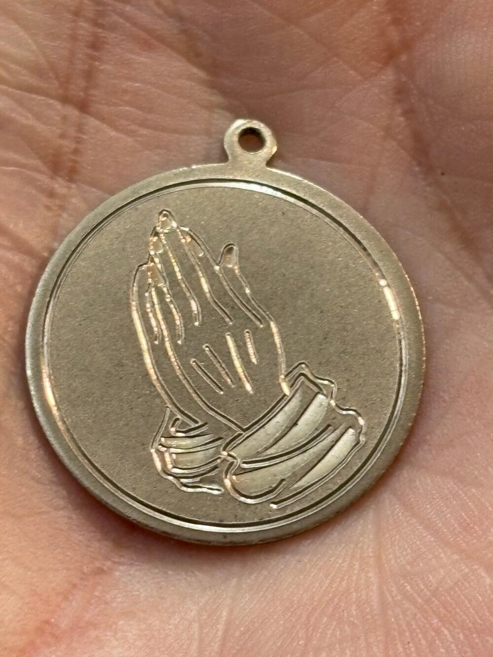 Vintage Sterling Silver Baptist Praying Hands Medal Pendant